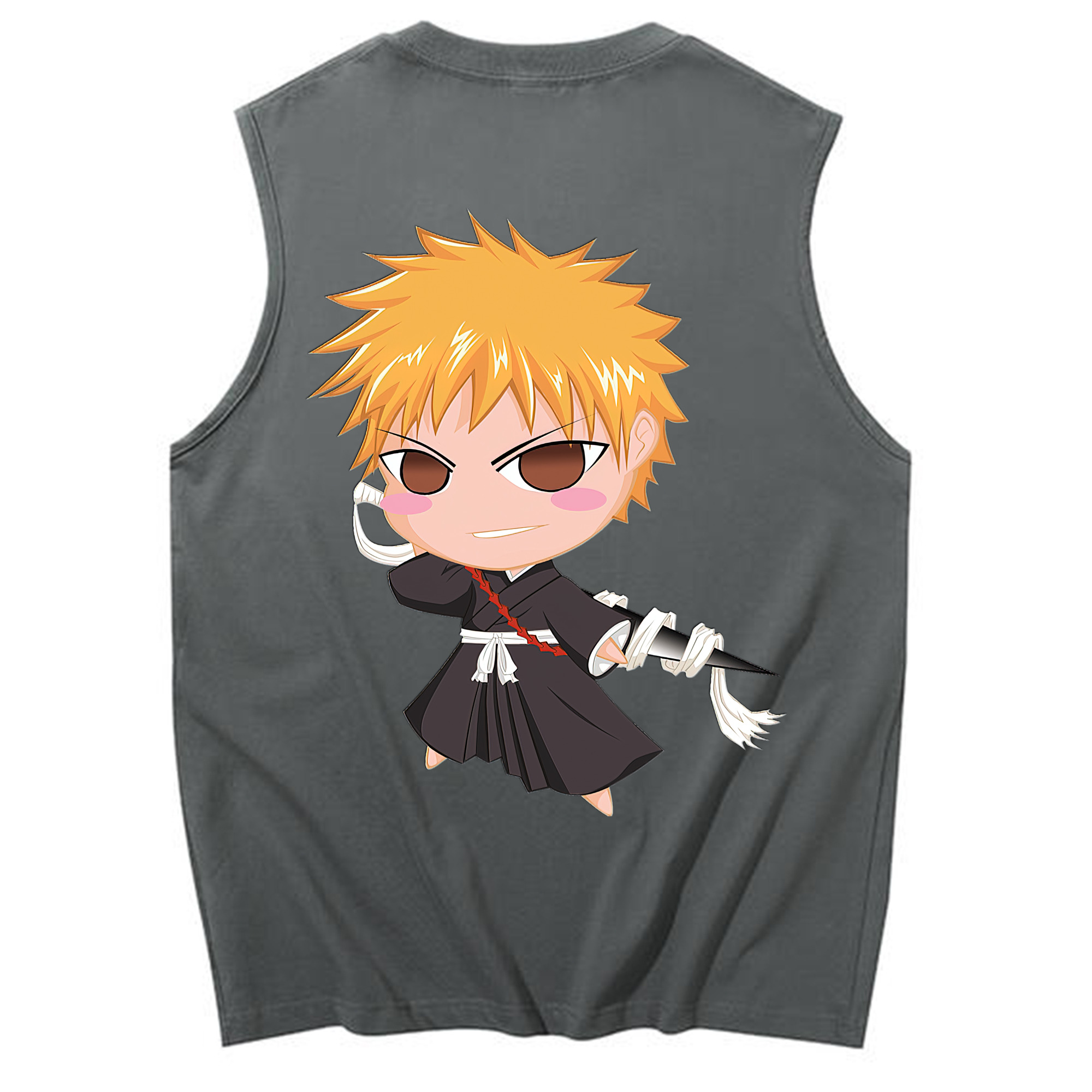 （画像用） ブリーチ 黒崎一護（くろさき いちご）BLEACH Kurosaki Ichigo コットン100％タンクトップ（背面プリント）